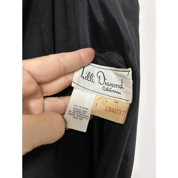 Lilli Diamond Vintage Maxi Jumpsuit Palazzo Wide Leg High Leg Slit Black Sz 10 - Picture 7 of 13